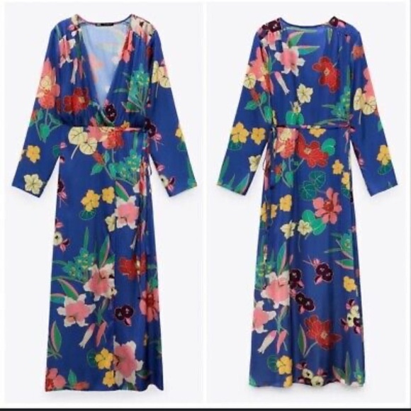 SOLD ‼️‼️Zara Blue Bell Sleeve Wrap Sundress - Picture 1 of 12